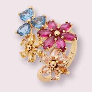 Kate Spade Flower Bloom Gold Floral Ring with Blue and Pink Gems